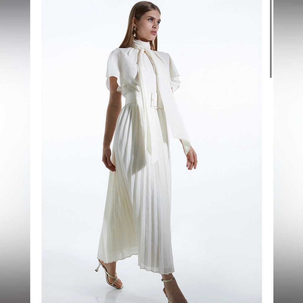 Karen Millen Tie Neck Woven Midi Dress